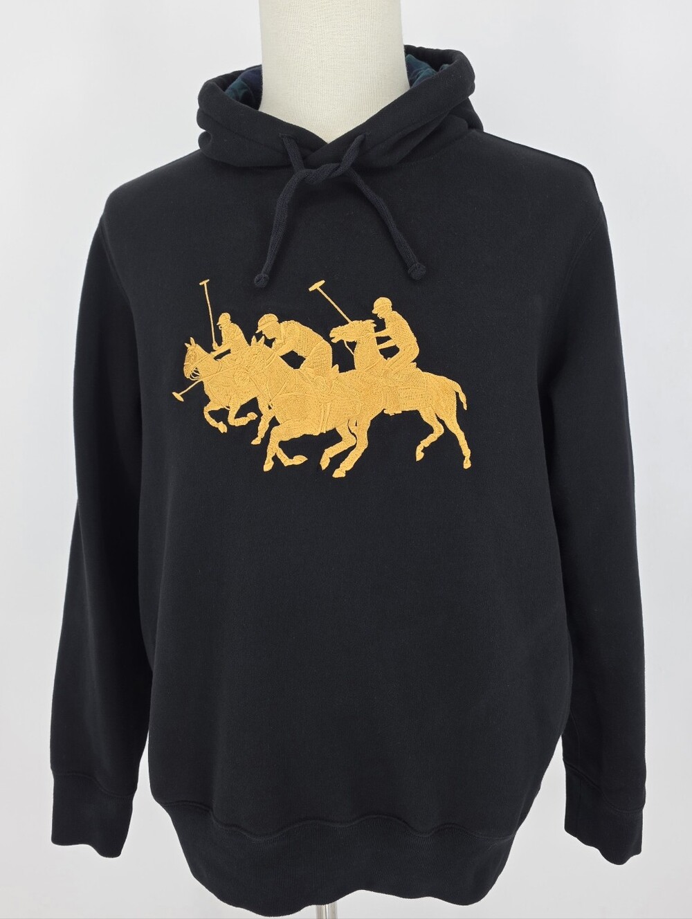 Polo Ralph Lauren Mens M Black Gold Triple Pony Plaid Lined Hoodie #3